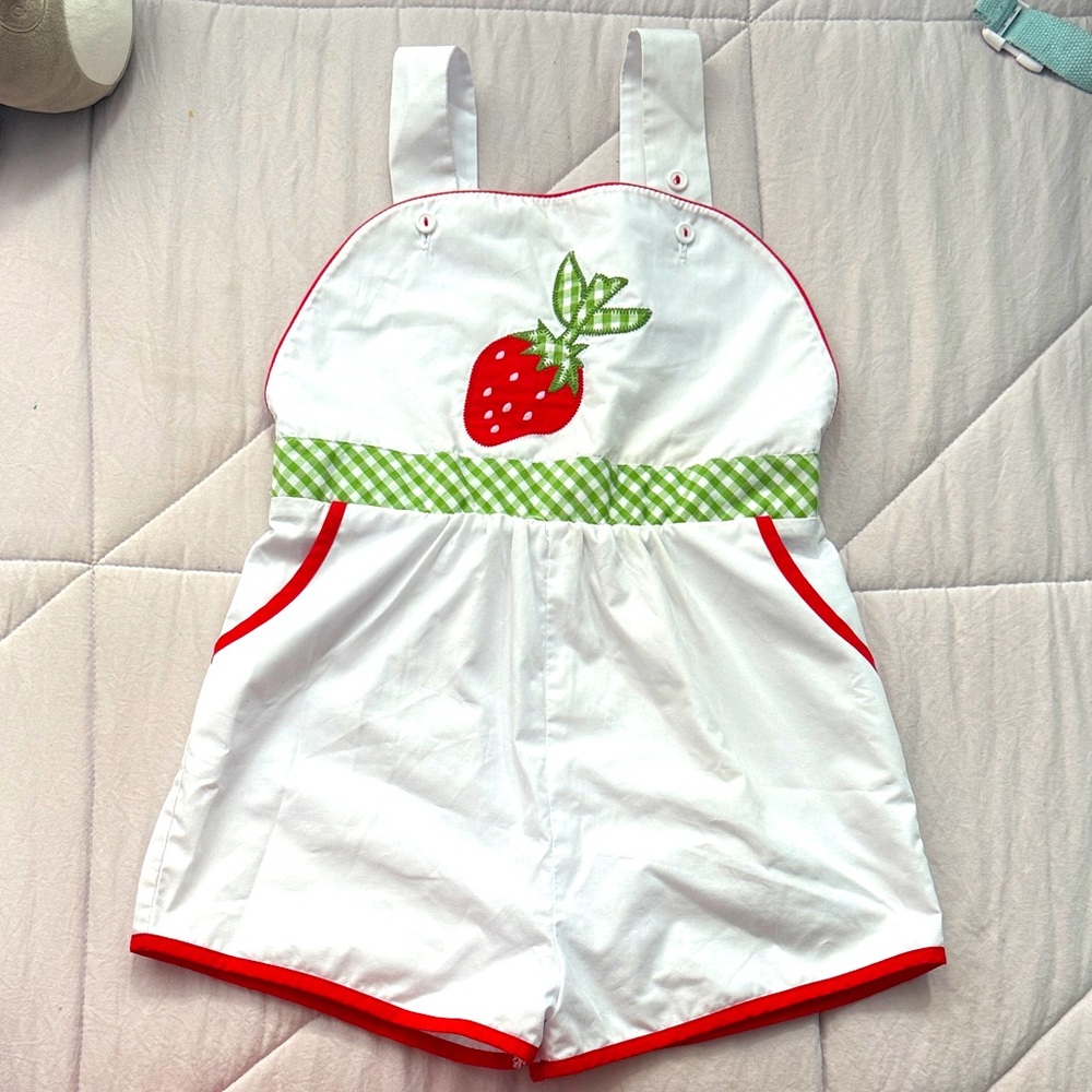 The Beaufort Bonnet Company White and Red Strawberry Romper